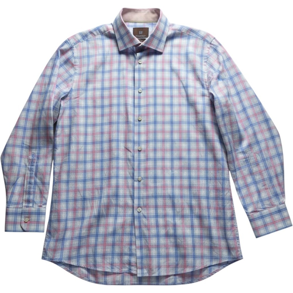 Tattersall Dress Shirt Mens 16.5 32/33 Blue Check Regular Fit Cotton LS